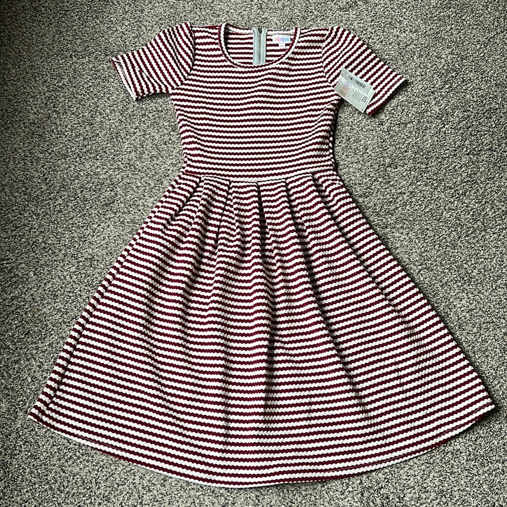 Lularoe Amelia burgundy and white striped dress XXS